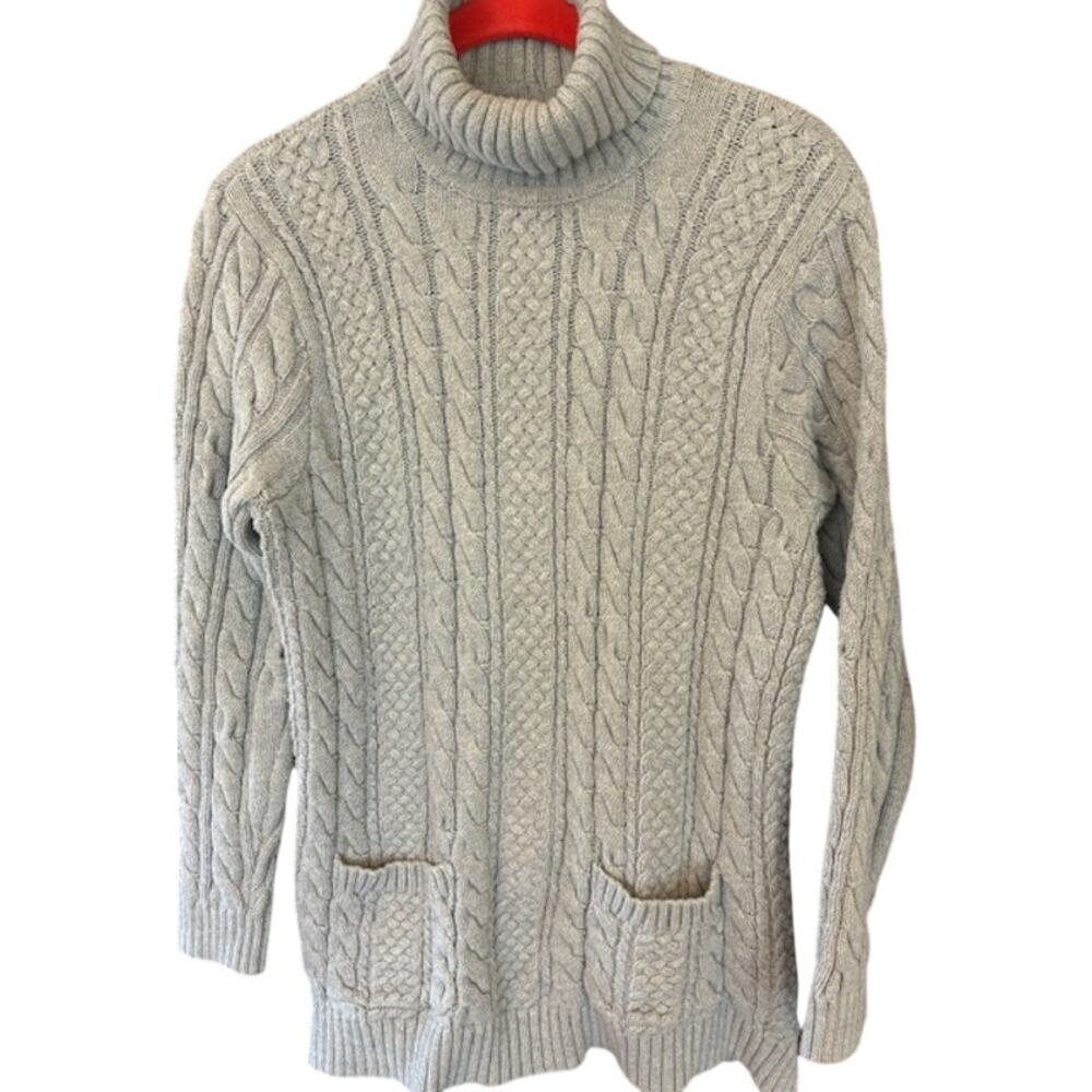 Jeanne Pierre‎ Gray Turtleneck Sweater Cotton Chunky Cable Knit Fisherman Large